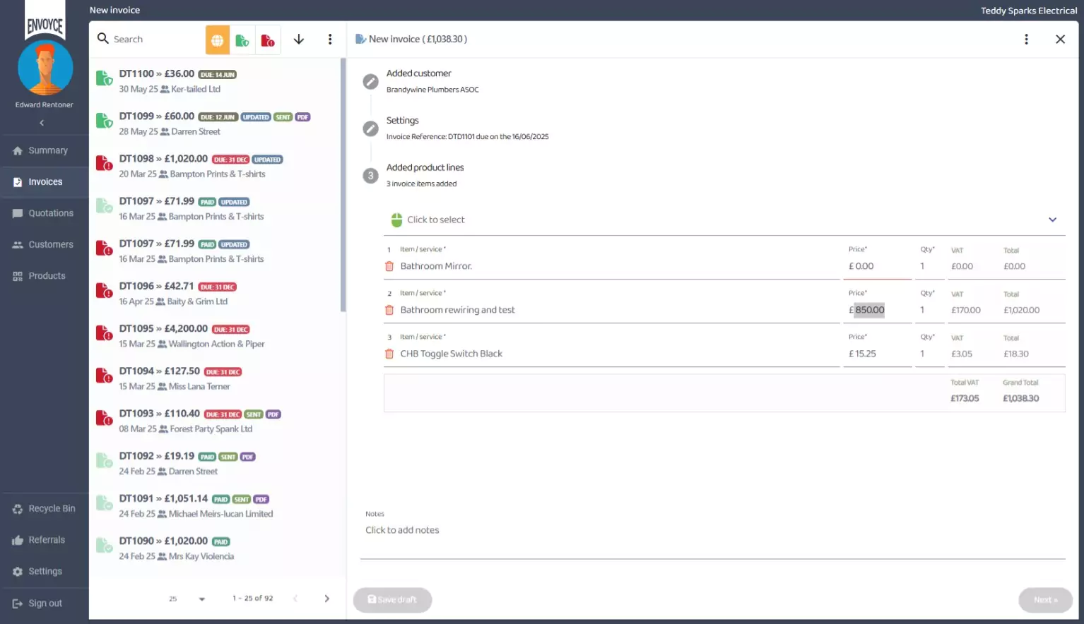 Adding invoice lines